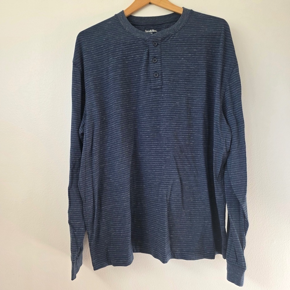Goodfellow Men's Blue Striped Long Sleeve Henley - XL